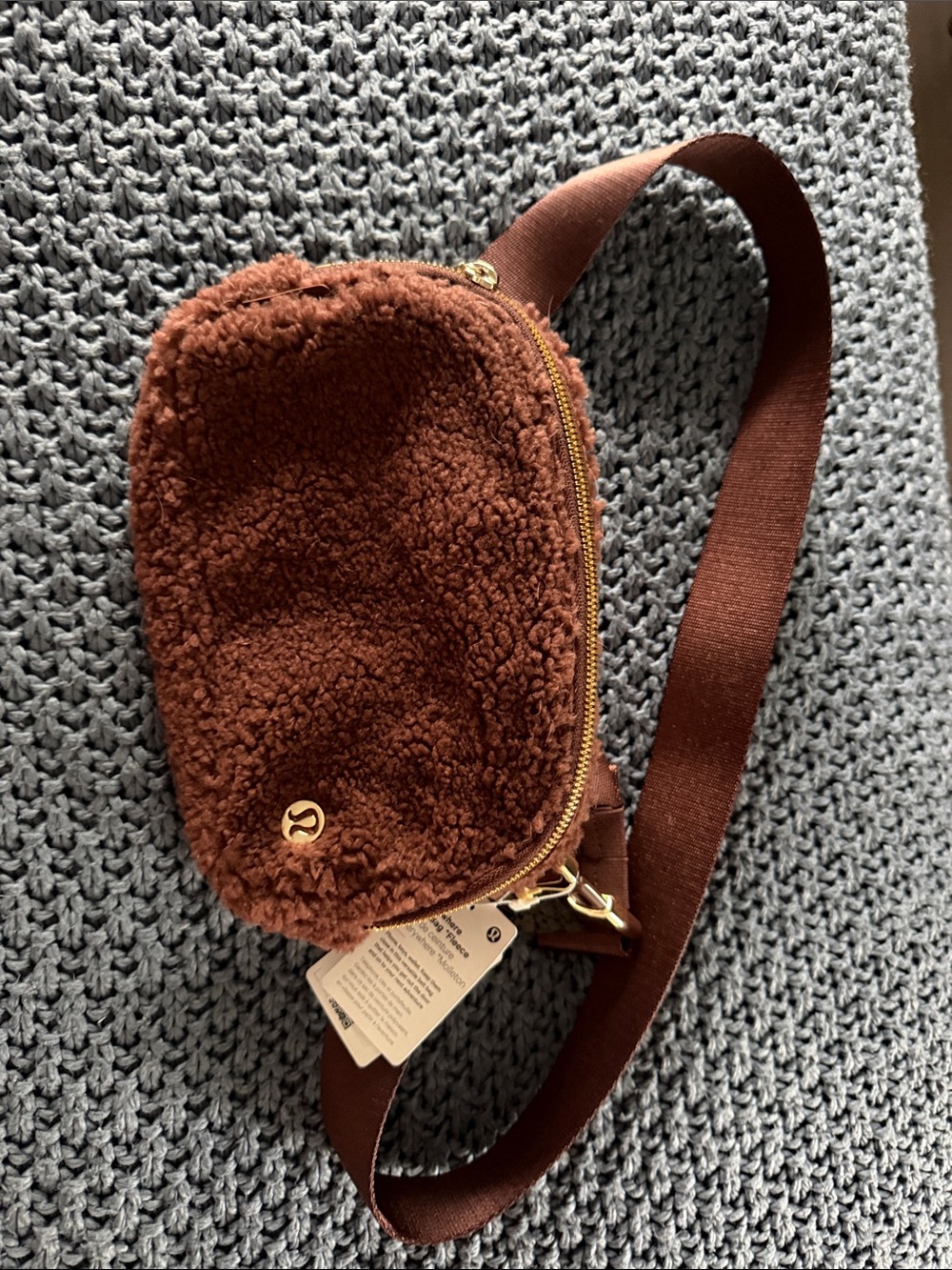lululemon Brown Sherpa Fanny Pack with Gold Zipper